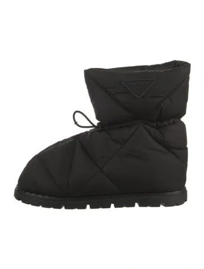 Pre-owned Prada Nylon Lace-up Boots In Black