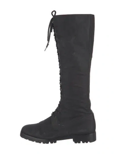 Pre-owned Prada Nylon Lace-up Boots In Black