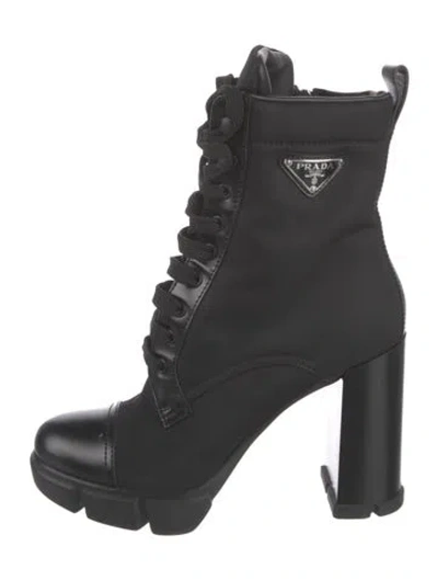 Pre-owned Prada Nylon Lace-up Boots In Black