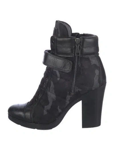 Pre-owned Prada Nylon Lace-up Boots In Black