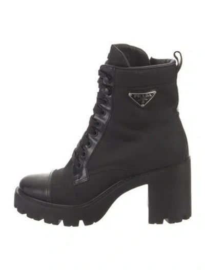 Pre-owned Prada Nylon Lace-up Boots In Black