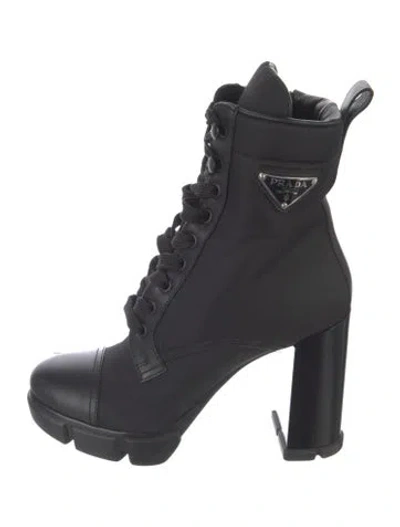 Pre-owned Prada Nylon Lace-up Boots In Black
