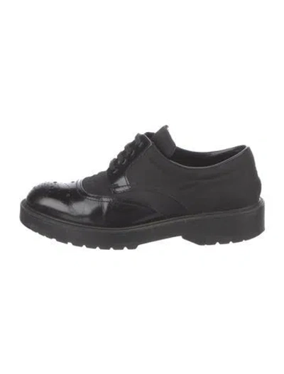 Pre-owned Prada Nylon Lasercut Accents Oxfords In Black