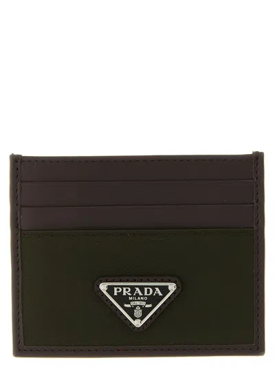 Prada Nylon Leather Cardholder In Brown