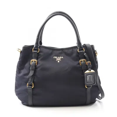 Pre-owned Prada Nylon Leather Handbag () In Blue