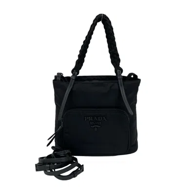 Pre-owned Prada Nylon Leather Handbag Shoulder Bag Tote Bag () In Black