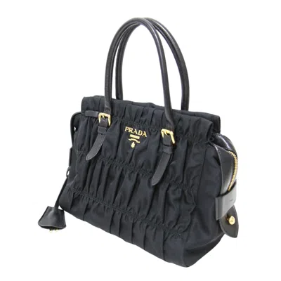 Pre-owned Prada Nylon Leather Handbag Tote Bag () In Black