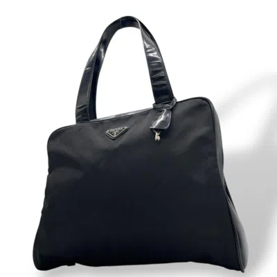 Pre-owned Prada Nylon Leather Handbag Tote Bag () In Black