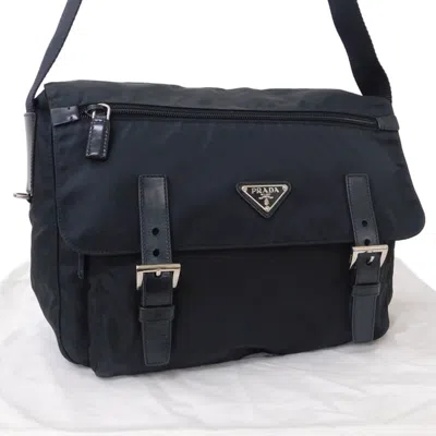 Pre-owned Prada Nylon Leather Messenger Bag Shoulder Bag () In Black