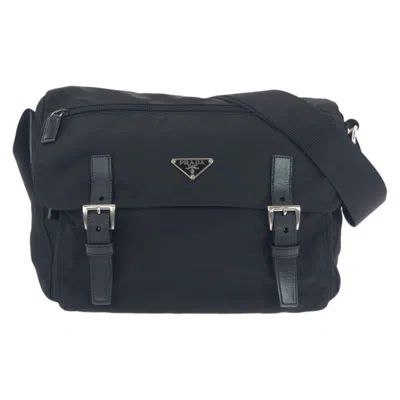 Pre-owned Prada Nylon Leather Pochette Shoulder Bag () In Black