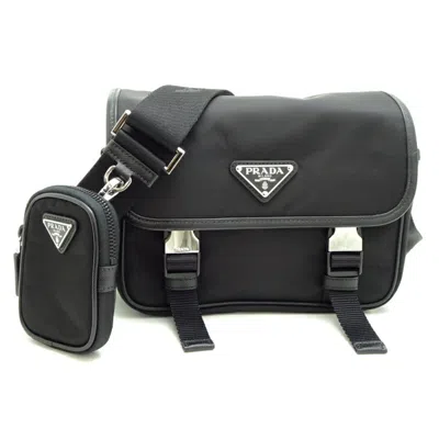 Pre-owned Prada Nylon Leather Pouch Shoulder Bag () In Black