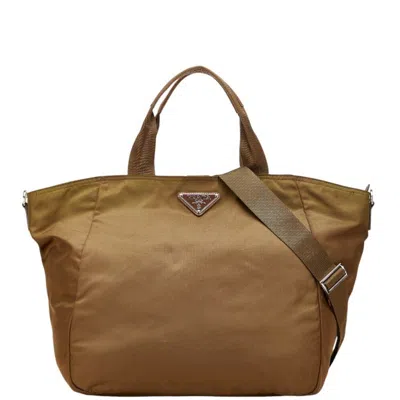 Pre-owned Prada Nylon Leather Shoulder Bag Tote Bag () In Brown