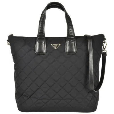 Pre-owned Prada Nylon Leather Tote Bag () In Black