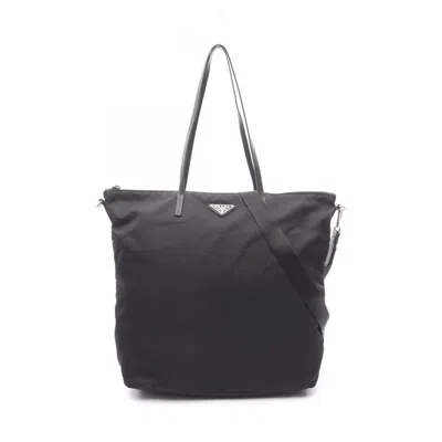 Pre-owned Prada Nylon Leather Tote Bag () In Black