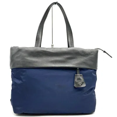 Pre-owned Prada Nylon Leather Tote Bag () In Blue