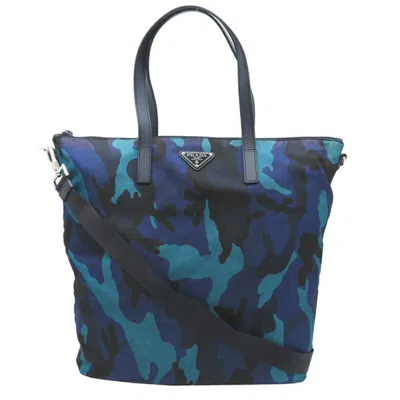 Pre-owned Prada Nylon Leather Tote Bag () In Blue
