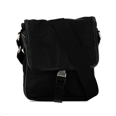 Prada Nylon Leather Triangle Logo Shoulder Bag In Black