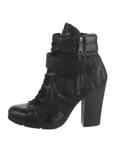 Pre-owned Prada Nylon Leather Trim Embellishment Combat Boots In Black