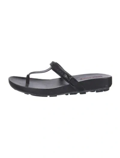 Pre-owned Prada Nylon Leather Trim Embellishment Flip Flops In Black
