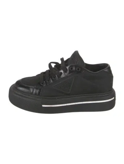 Pre-owned Prada Nylon Leather Trim Embellishment Sneakers In Black