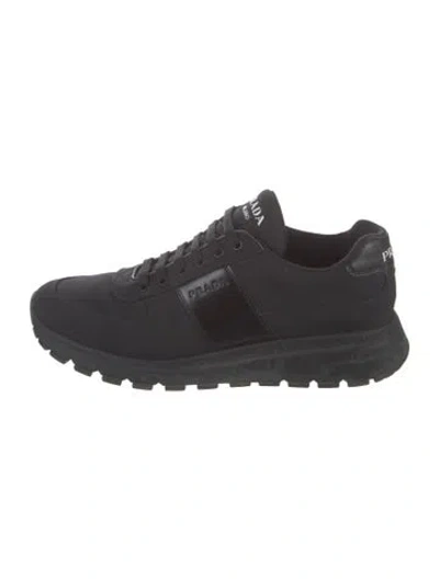 Pre-owned Prada Nylon Leather Trim Embellishment Sneakers In Black