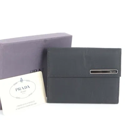Pre-owned Prada Nylon Leather Wallet (bi-fold) () In Black