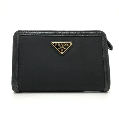 Pre-owned Prada Nylon Leather Wallet (bi-fold) () In Black