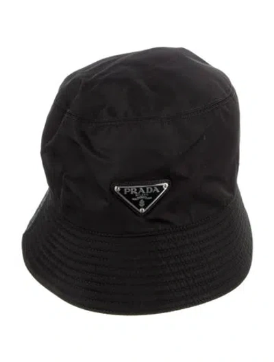 Pre-owned Prada Nylon Logo Bucket Hat In Black