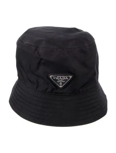 Pre-owned Prada Nylon Logo Bucket Hat In Black