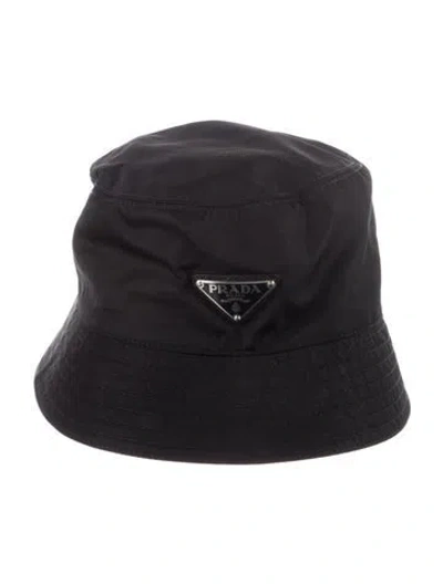 Pre-owned Prada Nylon Logo Bucket Hat In Black