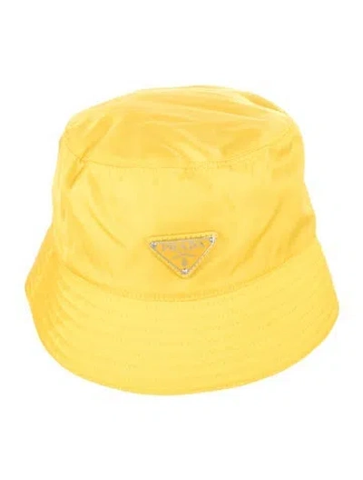 Pre-owned Prada Nylon Logo Bucket Hat In Yellow