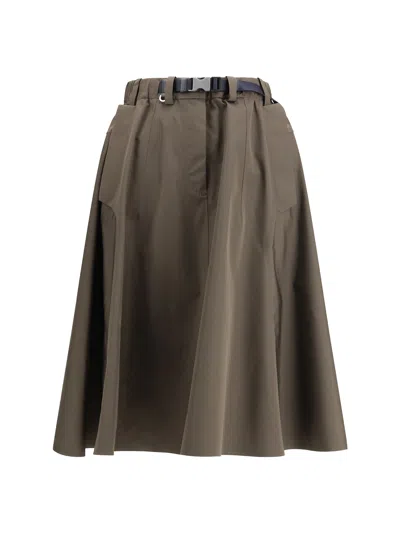 Prada Nylon Midi Skirt In Brown