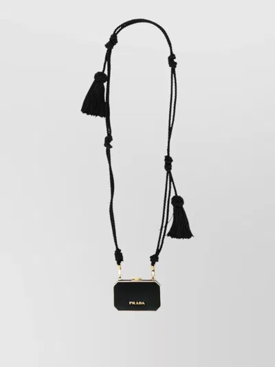 Prada Nylon Mini Wallet Cardholder Rope Lanyard In Black