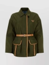 Prada Re-nylon Leather Belted Jacket