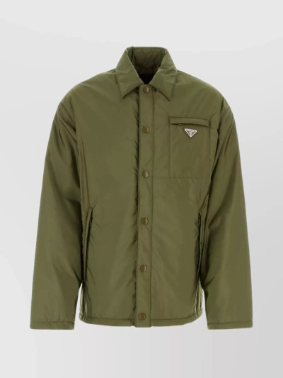 Prada Nylon Padded Jacket With Waist-length And Cuffed Sleeves In Green