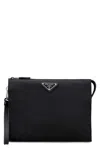 Prada Rectangular Re-nylon Clutch With Detachable Wrist Handle In Black