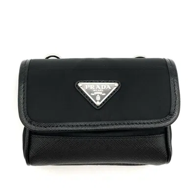 Pre-owned Prada Nylon Saffiano Pochette Pouch () In Black