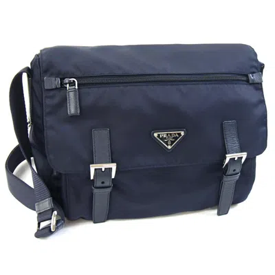 Pre-owned Prada Nylon Saffiano Shoulder Bag () In Blue