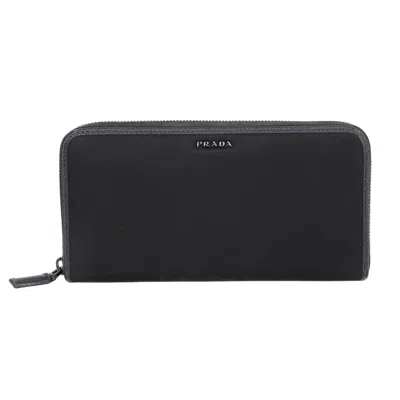 Pre-owned Prada Nylon Saffiano Triangle Long Wallet (bi-fold) () In Black