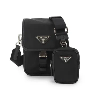 Pre-owned Prada Nylon Saffiano Triangle Pouch Shoulder Bag () In Black