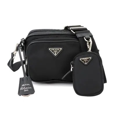 Pre-owned Prada Nylon Saffiano Triangle Shoulder Bag () In Black