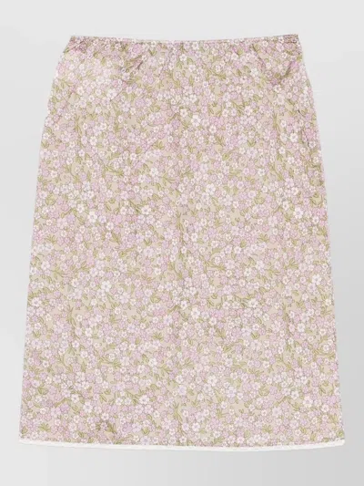Prada Nylon Skirt Knee Length Floral Design In Pink