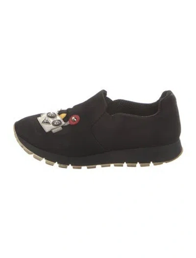 Pre-owned Prada Nylon Studded Accents Sneakers In Black