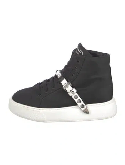 Pre-owned Prada Nylon Studded Accents Sneakers In Black