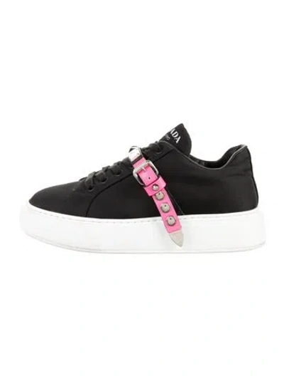 Pre-owned Prada Nylon Studded Accents Sneakers In Black