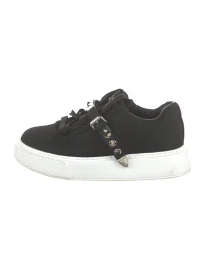 Pre-owned Prada Nylon Studded Accents Sneakers In Black/white