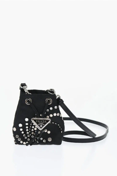 Prada Nylon Studded Pouch With Rhinestones
