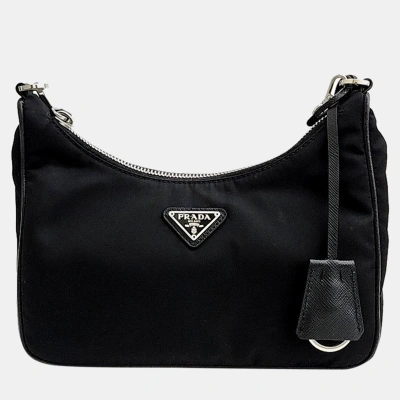 Pre-owned Prada Nylon Tessuto Chain Strap Hobo Bag (1bh204) In Black