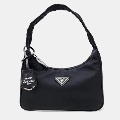 Pre-owned Prada Nylon Tessuto Hobo Bag In Black