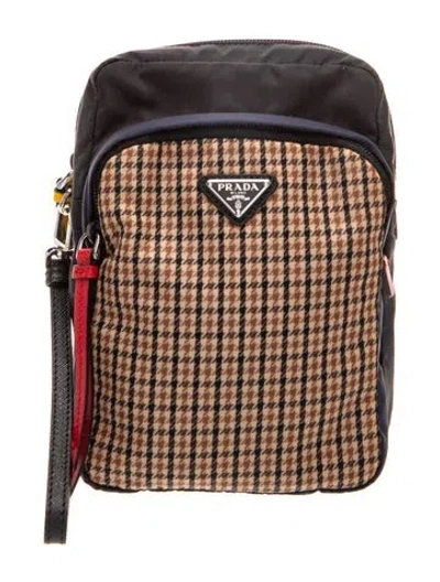 Pre-owned Prada Nylon Tessuto Pocket Pouch Small In Brown